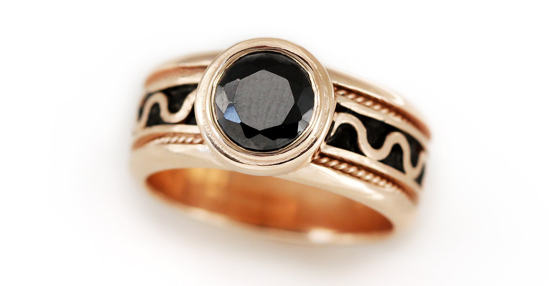 14k rose gold Black stone engagement ring- Promise rings – Cadi